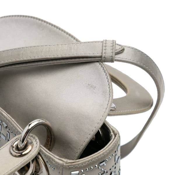 Pre-owned Dior Mini Satin Cannage Strass Crystal Embellished Lady Dior Gray
