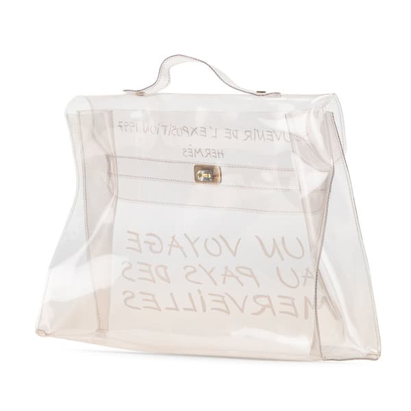 Pre-owned Hermès Vinyl Souvenir De L Exposition Kelly Handbag White
