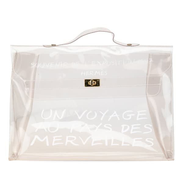 Pre-owned Hermès Vinyl Souvenir De L Exposition Kelly Handbag White