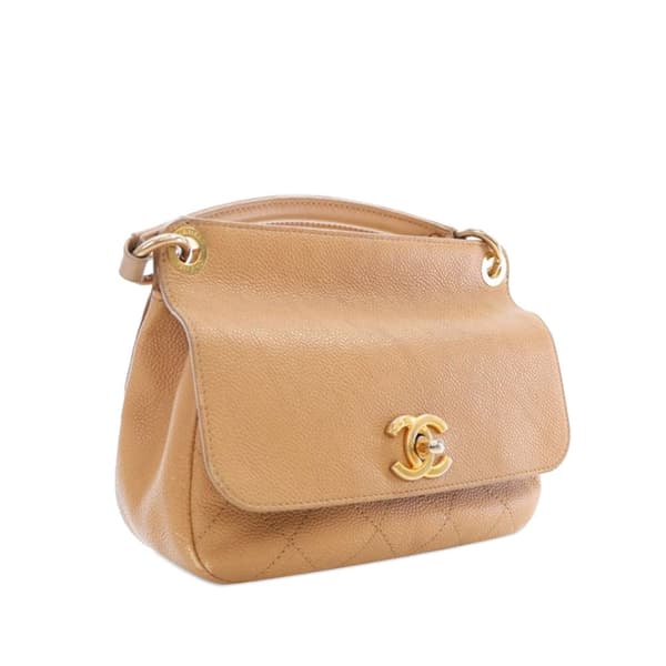 Pre-owned Chanel Small Stitched Caviar CC Lock Top Handle Flap Brown