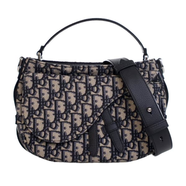 Pre-owned Dior Mini Oblique Canvas Soft Saddle Satchel Blue