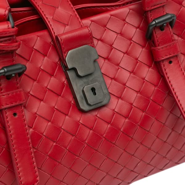 Pre-owned Bottega Veneta Mini Nappa Intrecciato Roma Satchel Red