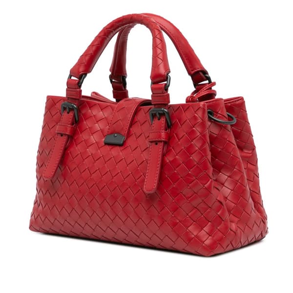 Pre-owned Bottega Veneta Mini Nappa Intrecciato Roma Satchel Red