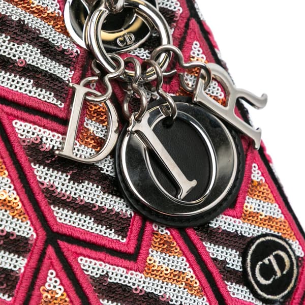 Pre-owned Dior Mini Patent Sequined Lady Dior Pink