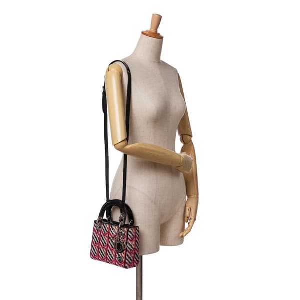 Pre-owned Dior Mini Patent Sequined Lady Dior Pink
