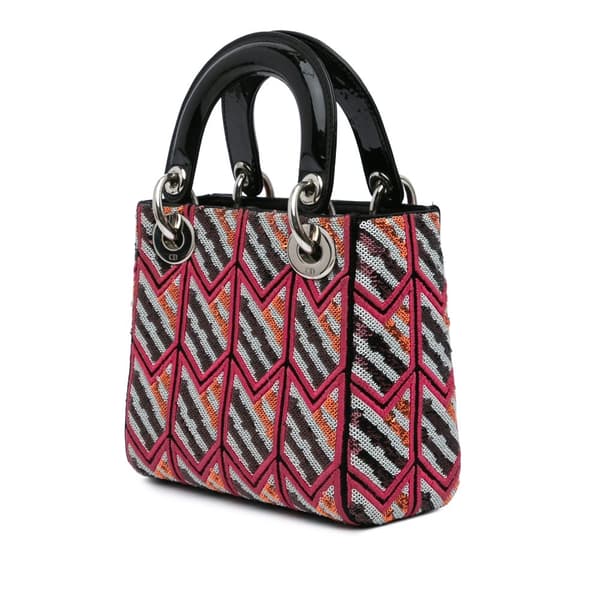 Pre-owned Dior Mini Patent Sequined Lady Dior Pink