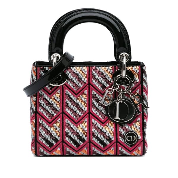 Pre-owned Dior Mini Patent Sequined Lady Dior Pink