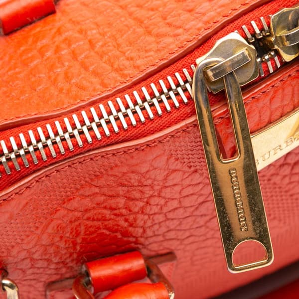 Pre-owned Burberry Heritage Grain Check Embossed Orchard Bowling Bag Red