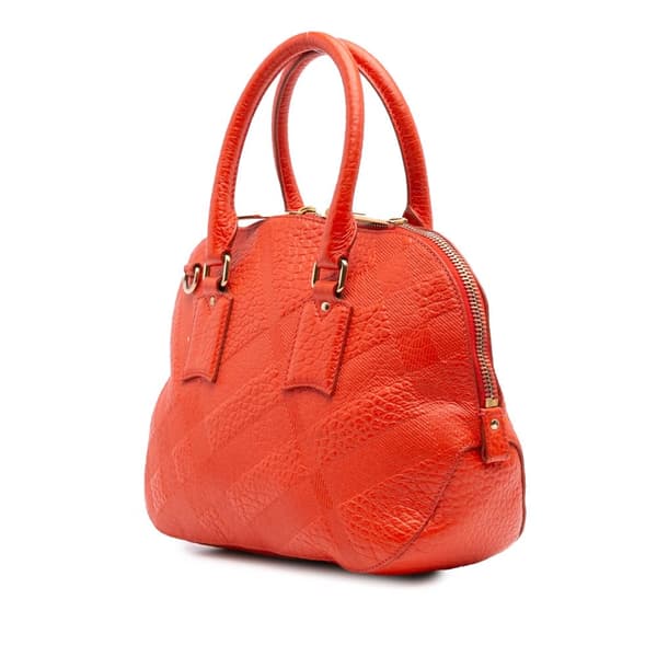 Pre-owned Burberry Heritage Grain Check Embossed Orchard Bowling Bag Red