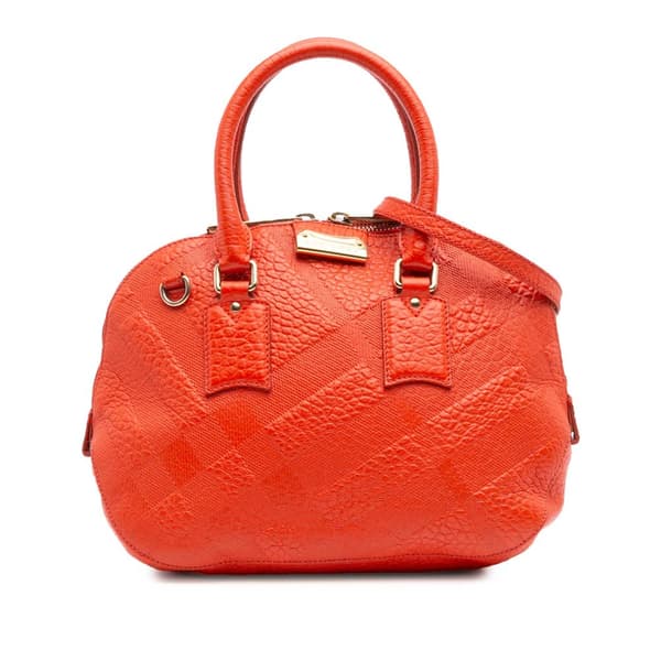 Pre-owned Burberry Heritage Grain Check Embossed Orchard Bowling Bag Red