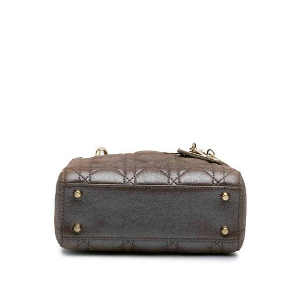 Pre-owned Dior Mini Metallic Calfskin Cannage Lady Dior Brown