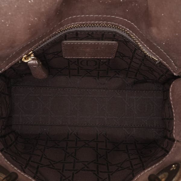 Pre-owned Dior Mini Metallic Calfskin Cannage Lady Dior Brown