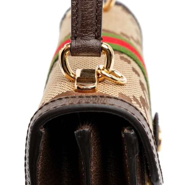 Pre-owned Gucci Small Jumbo GG Canvas Web Ophidia Top Handle Flap Brown