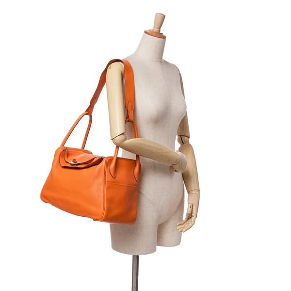 Pre-owned Hermès Clemence Lindy 34 Orange
