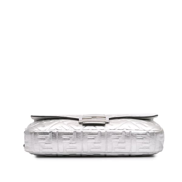 Pre-owned Fendi Large Zucca Embossed Baguette Satchel Silver
