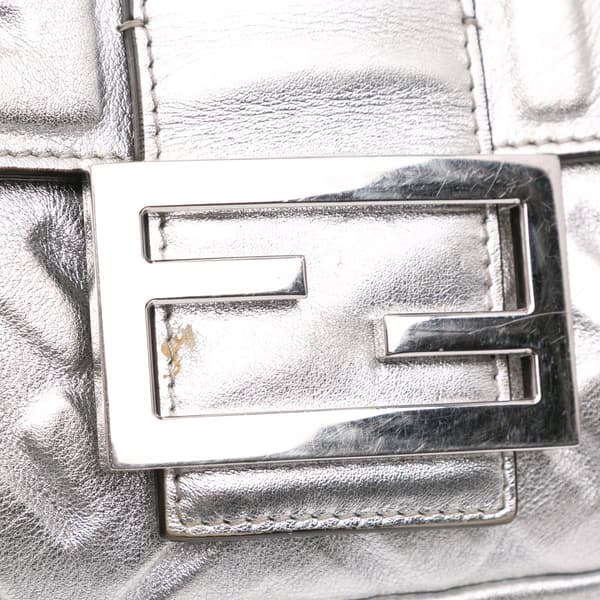 Pre-owned Fendi Large Zucca Embossed Baguette Satchel Silver