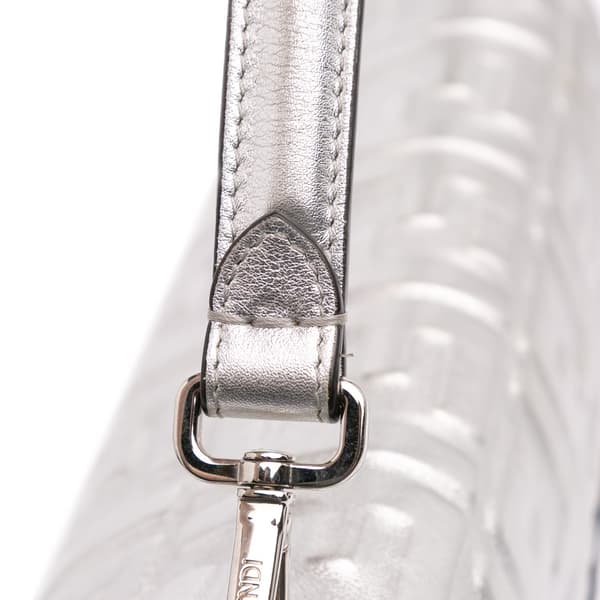 Pre-owned Fendi Large Zucca Embossed Baguette Satchel Silver