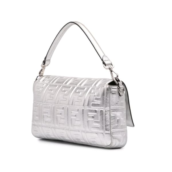 Pre-owned Fendi Large Zucca Embossed Baguette Satchel Silver