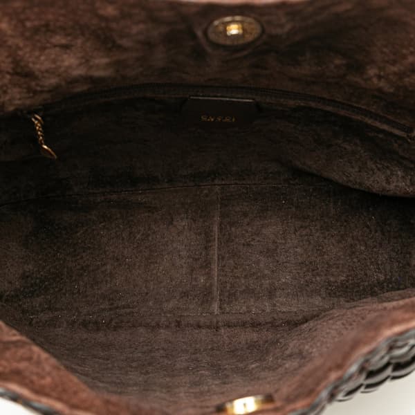 Pre-owned Gucci Woven Leather Bamboo Satchel Brown