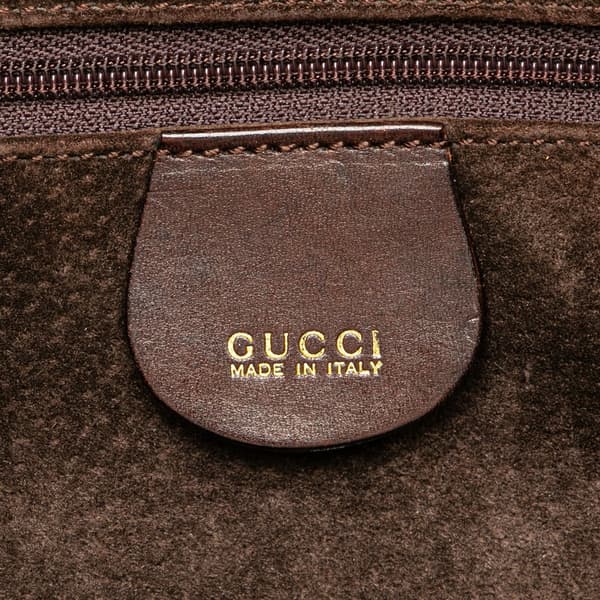 Pre-owned Gucci Woven Leather Bamboo Satchel Brown