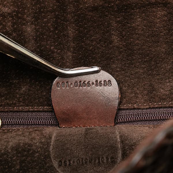 Pre-owned Gucci Woven Leather Bamboo Satchel Brown