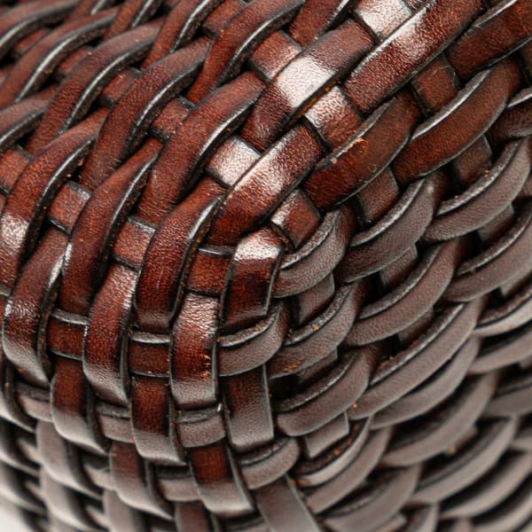 Pre-owned Gucci Woven Leather Bamboo Satchel Brown