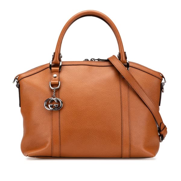Pre-owned Gucci Leather GG Charm Dome Satchel Brown