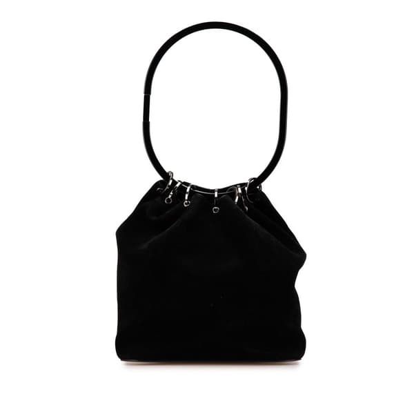 Pre-owned Gucci Suede Resin Hoop Handle Handbag Black