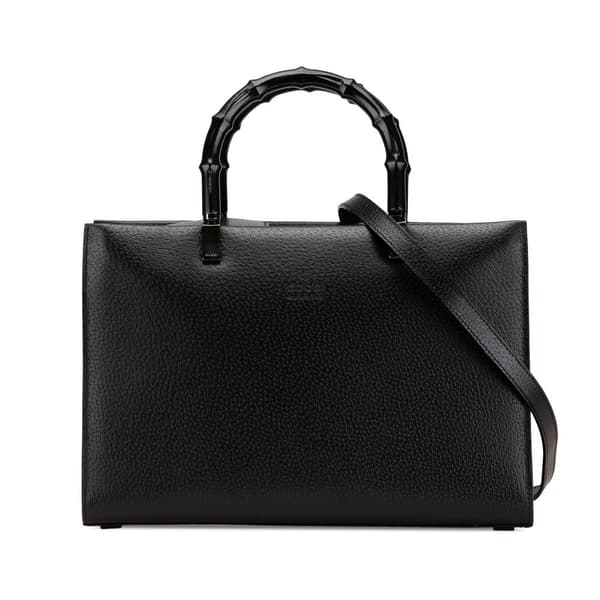 Pre-owned Gucci Leather Cinghiale Bamboo Tote Black