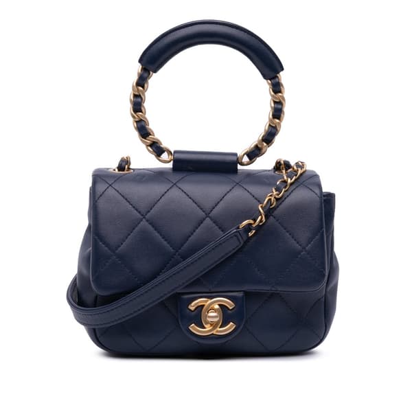 Pre-owned Chanel Mini Lambskin In The Loop Flap Blue