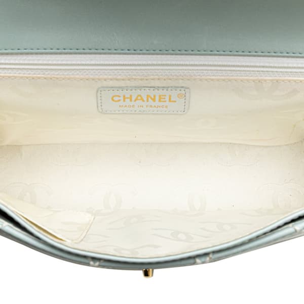 Pre-owned Chanel Quilted Lambskin Wild Stitch Top Handle Flap Blue