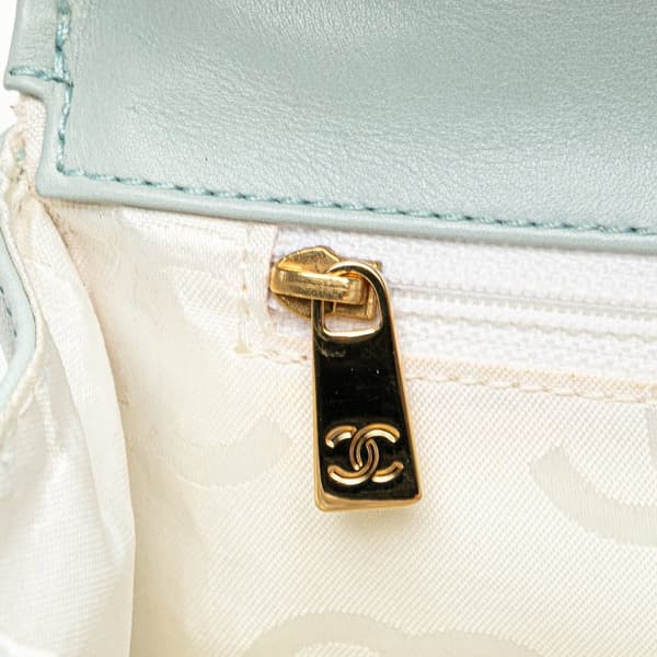 Pre-owned Chanel Quilted Lambskin Wild Stitch Top Handle Flap Blue