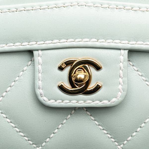 Pre-owned Chanel Quilted Lambskin Wild Stitch Top Handle Flap Blue