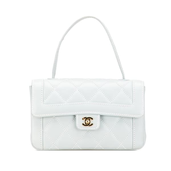 Pre-owned Chanel Quilted Lambskin Wild Stitch Top Handle Flap Blue