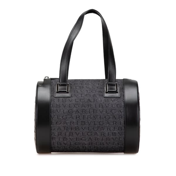 Pre-owned Bvlgari Logomania Denim Cylinder Handbag Black