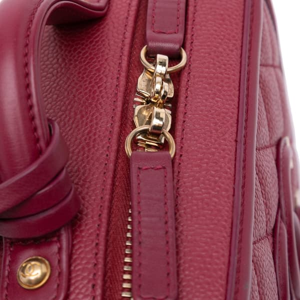 Pre-owned Chanel Small Caviar Filigree Vanity Case Red