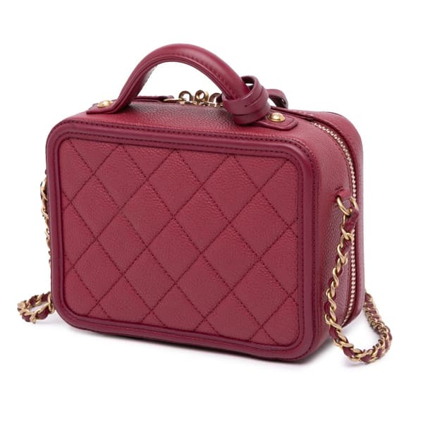 Pre-owned Chanel Small Caviar Filigree Vanity Case Red
