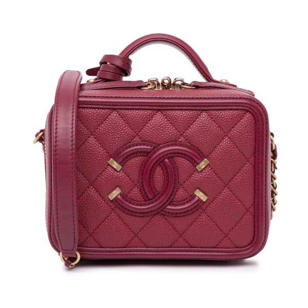 Pre-owned Chanel Small Caviar Filigree Vanity Case Red