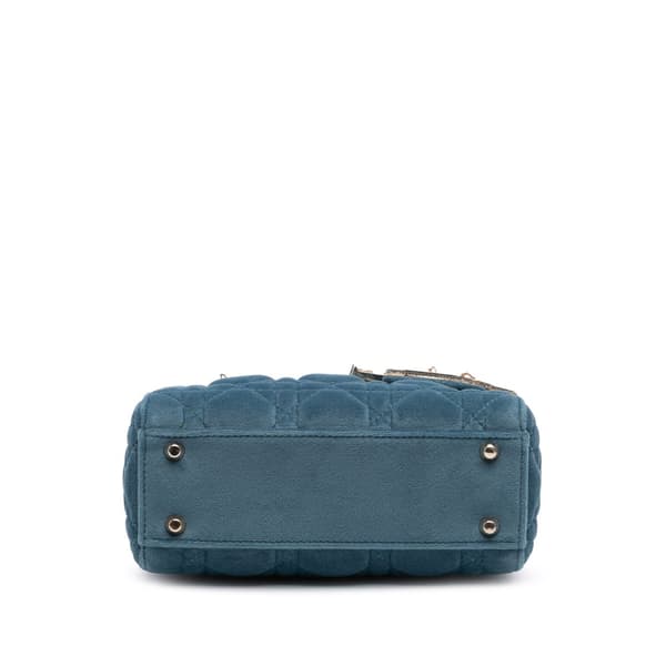 Pre-owned Dior Mini Velvet Cannage Lady Dior Blue