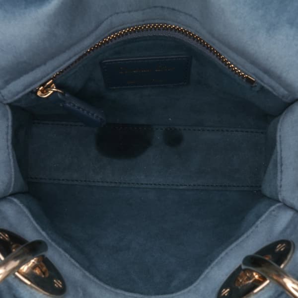 Pre-owned Dior Mini Velvet Cannage Lady Dior Blue