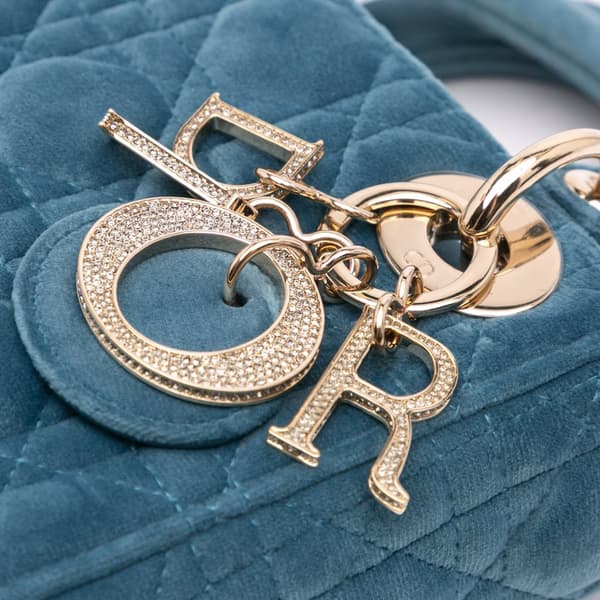 Pre-owned Dior Mini Velvet Cannage Lady Dior Blue