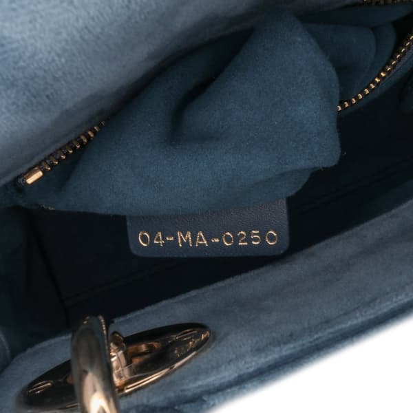 Pre-owned Dior Mini Velvet Cannage Lady Dior Blue