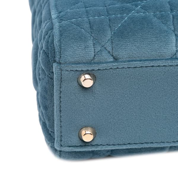 Pre-owned Dior Mini Velvet Cannage Lady Dior Blue