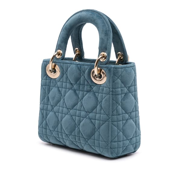 Pre-owned Dior Mini Velvet Cannage Lady Dior Blue