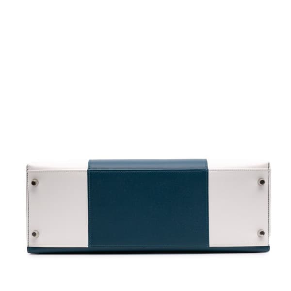Pre-owned Hermès Bicolor Epsom Kelly Flag Sellier 35 Blue