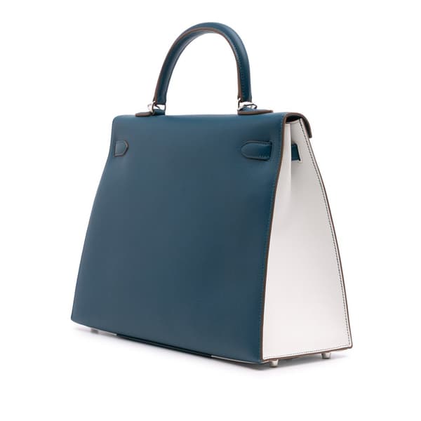 Pre-owned Hermès Bicolor Epsom Kelly Flag Sellier 35 Blue