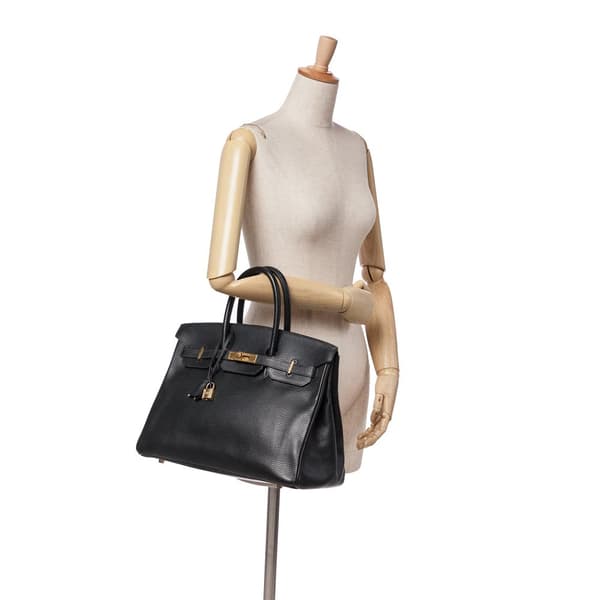 Pre-owned Hermès Clemence Birkin Retourne 35 Black