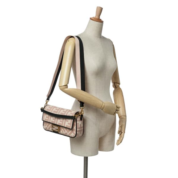 Pre-owned Fendi Zucca Embroidered Canvas Baguette Satchel Pink