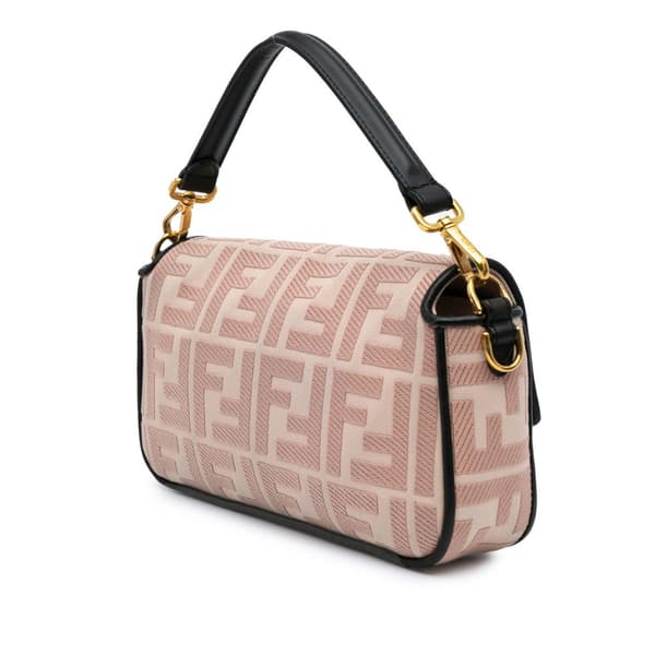 Pre-owned Fendi Zucca Embroidered Canvas Baguette Satchel Pink