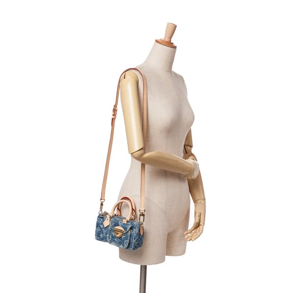 Pre-owned Louis Vuitton Monogram Denim Nano Speedy Bandouliere Blue